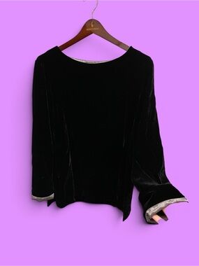 Cute black velvet silk blend trim whimsigoth 90s flowy top soft classic dressy